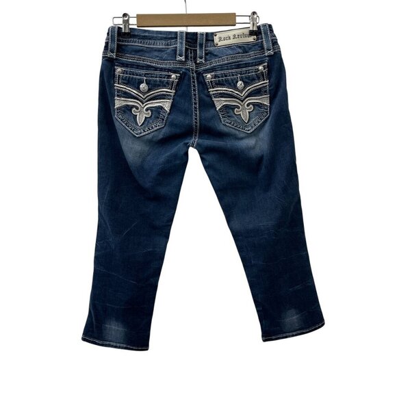 Rock Revival Sukara Easy Crop Jeans Med-Wash Denim Embroidered‎ Pockets Women 28 - Picture 4 of 16